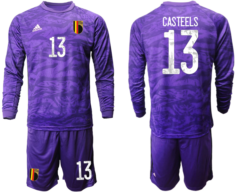 Men 2021 European Cup Belgium purple Long sleeve goalkeeper #13 Soccer Jersey